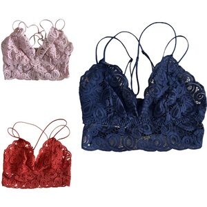 Pink Victoria’s Secret Bralettes Set of 3 Pink Rust Brown Navy Blue Medium New